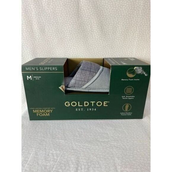 GOLDTOE Men's Size Medium (8-9) Gray Memory Foam Slippers. - Picture 1 of 10